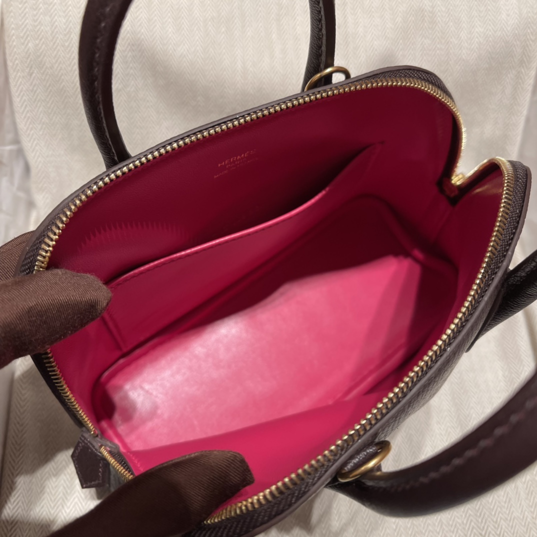 에르메스 미니 볼리드18 루즈 셀리에 에버골드 금장 염소가죽